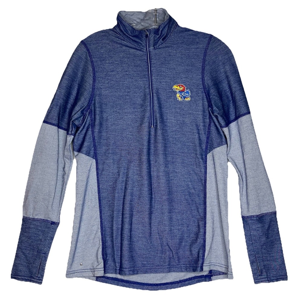 Kansas Jayhawks Athletic Shirt Womens M Blue NCAA Basketball Antigua Quarter Zip